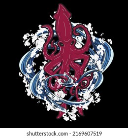octopus illustration with japanese style for monster kaijune event