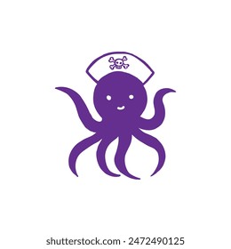 Octopus illustration with pirate hat great for seafood restaurant business logo