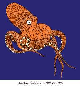 Octopus illustration - (Octopus vulgaris) isolated