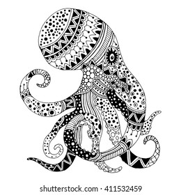 Octopus illustration - (Octopus vulgaris) isolated on white background