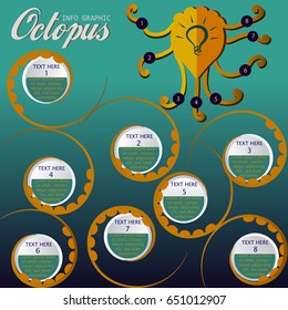 Octopus Info graphic design template and marketing icons, Business concept with 8 options, parts, steps or processes. Can be used for work flow layout, diagram, number options, web design.
