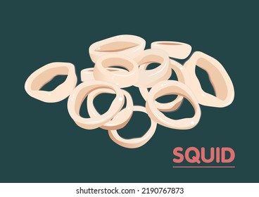 Octopus isolated on a blue-green background. Fresh seafood, ready-to-cook raw squid meat and squid. Vector illustration in flat cartoon style.