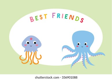 octopus and jellyfish best friends card