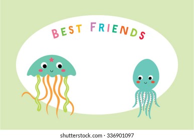 octopus and jellyfish best friends card