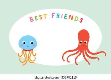 octopus and jellyfish best friends card