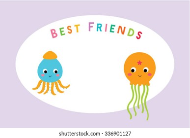 octopus and jellyfish best friends card