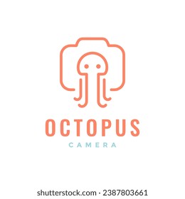 octopus or jellyfish camera photography water sea ocean line style minimalist clean flat logo design vector icon illustration