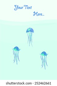 Octopus and jellyfishes. Underwater life for travel poster, food menu, diving. Vector illustration