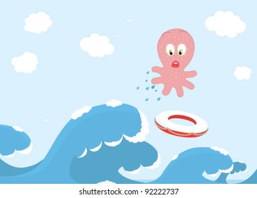 Octopus Jumping Over The Ocean Wave