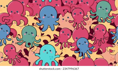 Patrón de pulpo Kawaii sin foco al estilo Doodle. 
uso para impresión de moda, impresión de tela, papel de ajuste, diseño de fondo de escritorio, etc.