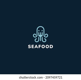 a octopus and kitchen tools illustration for Seafood logo design
