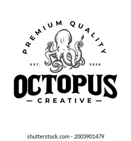 Octopus Kraken Creative Art Direction Vintage Logo Vector Illustration Template Icon Design