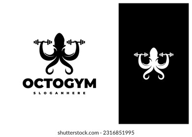 octopus or kraken holding lifting a barbell gym fitness logo design illustration