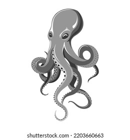 El pulpo kraken. Mascota de bestia del océano monstruo, icono del pulpo vintage, elemento del emblema gigante del marino, símbolo del pulpo marino, ilustración del vector