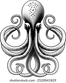 An octopus or kraken squid monster illustration in a vintage halftone style
