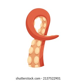 Octopus kraken tentacle. Ocean underwater monsters arm with suckers. Giant sea squids limb. Twisted leg of wild aquatic animal, cuttlefish. Flat vector illustration isolated on white background