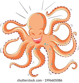 Octopus laughing cartoon character isolated on white background illustration