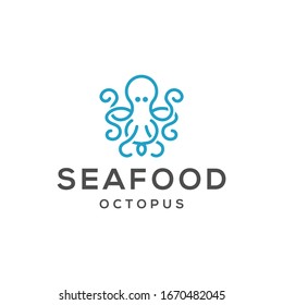 Octopus line art symbol icon for seafod restaurant or label.  isolated on white background. Vector illustration Logo template design.