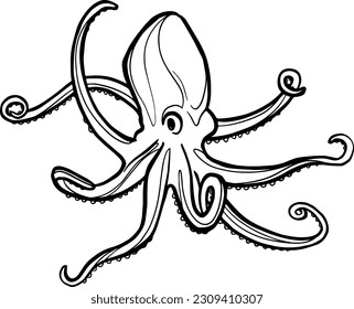 Octopus. Line art vector illustration. Sea and ocean animals, modern minimalist outline icon. Hand drawn vector design for wallpaper, textile, print, invitations.