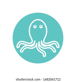 octopus line block style icon design Sea life ecosystem fauna ocean underwater water nature marine tropical theme Vector illustration
