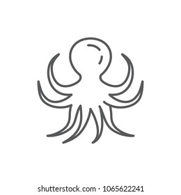 Octopus line editable pixel perfect icon isolated on white background - outline sea and ocean wildlife underwater animal or seafood simple silhouette, vector illustration.
