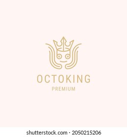 octopus line logo with crown icon logo design template
