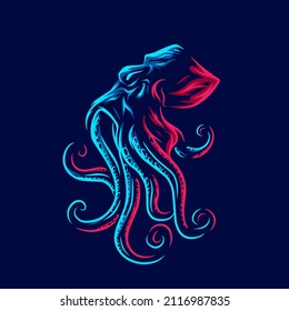 Octopus Line. Pop Art logo. Colorful design with dark background. Abstract vector illustration. Isolated black background for t-shirt, poster, clothing, merch, apparel, badge design