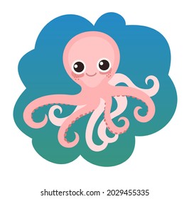 Octopus. Little landscape. Underwater life. Wild animals. Ocean, sea. Summer water. Isolated on white background. Illustration in cartoon style. Flat design. Vector art.