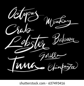 Octopus and lobster hand written typography. Good use for logotype, symbol, cover label, product, brand, poster title or any graphic design you want. Easy to use or change color 