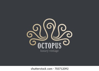 Octopus Logo abstract for Luxury Seafood restaurant Fashion Jewelry.
Creative Linear Vintage Logotype concept icon.