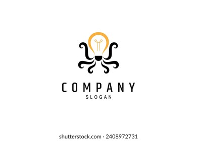Octopus logo with bulb combination flat vector template design style