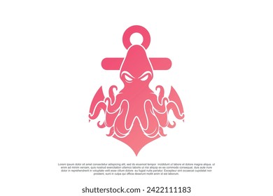 Octopus logo design with anchor unique concept Premium Vector