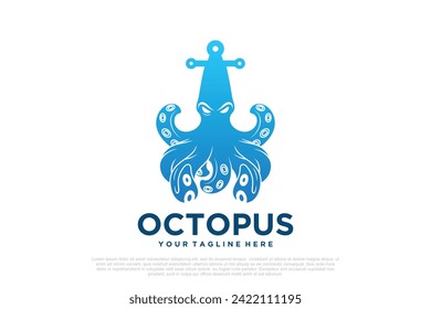 Octopus logo design with anchor unique concept Premium Vector