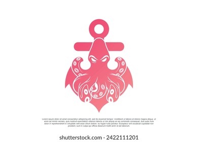 Octopus logo design with anchor unique concept Premium Vector