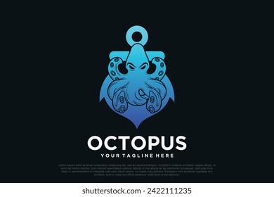 Octopus logo design with anchor unique concept Premium Vector