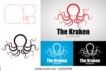 Octopus Logo Design for Creative Business. Design and Made with Golden Ratio Principles. Vector Logo Template.