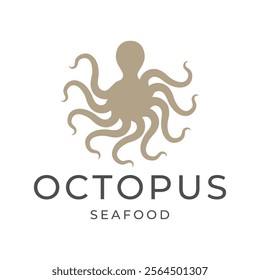 Octopus logo design, Seafood logo illustration template.