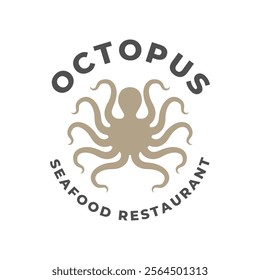 Octopus logo design, Seafood logo illustration template.