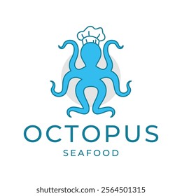 Octopus logo design, Seafood logo illustration template.