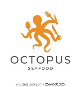 Octopus logo design, Seafood logo illustration template.