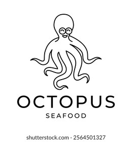 Octopus logo design, Seafood logo illustration template.