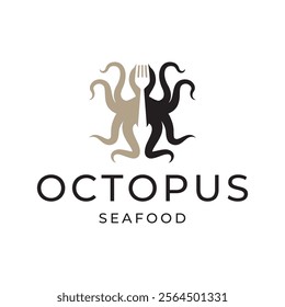 Octopus logo design, Seafood logo illustration template.