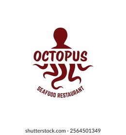 Octopus logo design, Seafood logo illustration template.