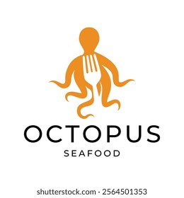 Octopus logo design, Seafood logo illustration template.