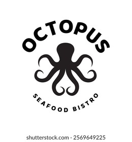 Octopus logo design, Seafood logo illustration template.