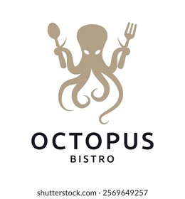 Octopus logo design, Seafood logo illustration template.