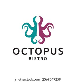 Octopus logo design, Seafood logo illustration template.