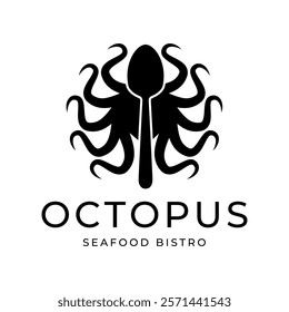 Octopus logo design, Seafood logo illustration template.