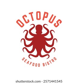 Octopus logo design, Seafood logo illustration template.