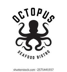 Octopus logo design, Seafood logo illustration template.